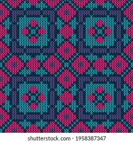 Background seamless knitted fabric . Vector illustration  Colors: Pelorous, Regal Blue, Governor Bay, Deep Cerise