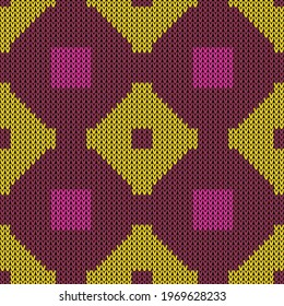 Hintergrund, nahtloser Strickstoff . Vektorgrafik-Farben: Broom, Hollywood Cerise, Disco
