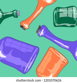 The background is seamless made of glass bottles. Hand-drawn illustration.Vector.