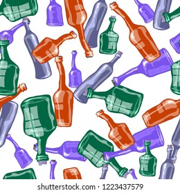 The background is seamless made of glass bottles. Hand-drawn illustration.Vector.
