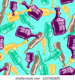 The background is seamless made of glass bottles. Hand-drawn illustration.Vector.