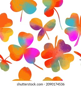 The background is seamless multicolored clover. Happy St. Patrick's Day. Vector illustration