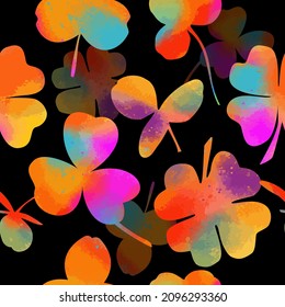 The background is seamless multicolored clover. Happy St. Patrick's Day. Vector illustration