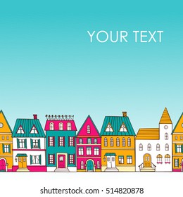Background seamless  panorama of the city. Doodle. Sketch of city architecture. Vector illustration drawn by hand. 