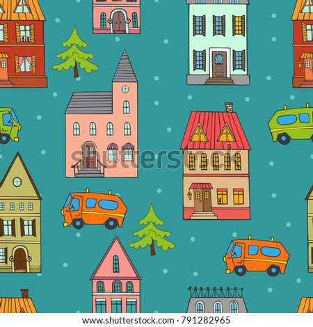 
Background seamless panorama of the city. Doodle. Sketch of city architecture. Vector illustration drawn by hand. 