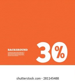 Background with seamless pattern. 30 percent discount sign icon. Sale symbol. Special offer label. Triangles orange texture. Vector