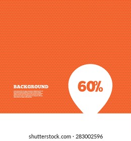 Background with seamless pattern. 60% sale pointer tag sign icon. Discount symbol. Special offer label. Triangles orange texture. Vector