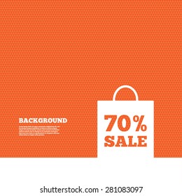 Background with seamless pattern. 70% sale bag tag sign icon. Discount symbol. Special offer label. Triangles orange texture. Vector