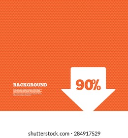 Background with seamless pattern. 90% sale arrow tag sign icon. Discount symbol. Special offer label. Triangles orange texture. Vector