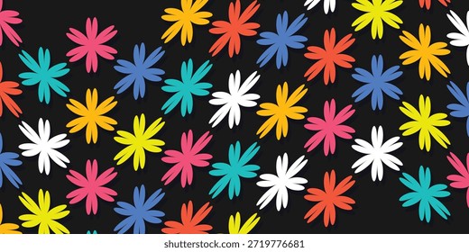 Fondo de flores coloridas abstractas de patrón sin fisuras. Tulipanes, daisi y girasoles