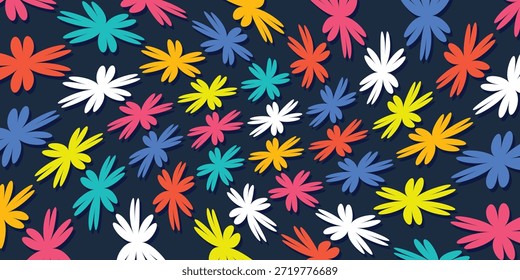 Fondo de flores coloridas abstractas de patrón sin fisuras. Tulipanes, daisi y girasoles