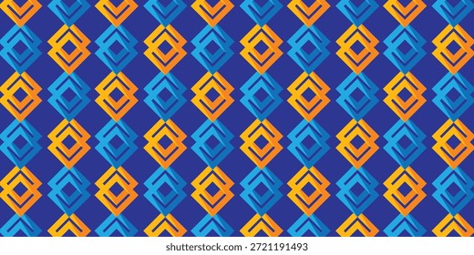 Plano de fundo padrão sem emenda cadeia quadrada abstrata. Motivo de mosaico de cor laranja e azul