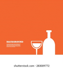 Background with seamless pattern. Alcohol sign icon. Drink symbol. Bottle with glass. Triangles orange texture. Vector