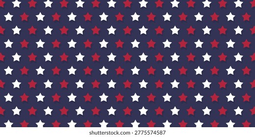 Background seamless pattern American stars red and white color. Dark blue wallpaper motif United States and stars template