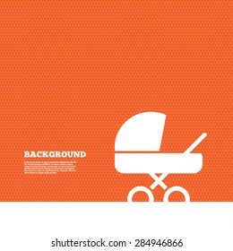 Background with seamless pattern. Baby pram stroller sign icon. Baby buggy. Baby carriage symbol. Triangles orange texture. Vector