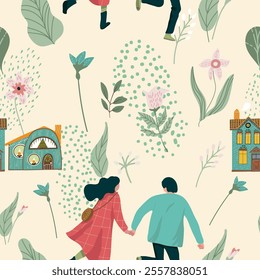Background, seamless pattern, backdrop lovers day, spring, blooming, delicate, hand drawn vector.