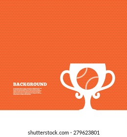Background with seamless pattern. Baseball sign icon. Sport symbol. Winner award cup. Triangles orange texture. Vector