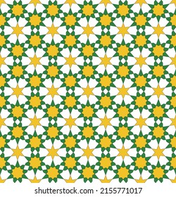 Background seamless pattern based on traditional islamic art. Green and yellow colors.