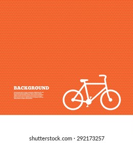 Background with seamless pattern. Bicycle sign icon. Eco delivery. Family vehicle symbol. Triangles orange texture. Vector