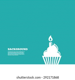 Background With Seamless Pattern. Birthday Cake Sign Icon. Cupcake With Burning Candle Symbol. Triangles Green Texture. Vector