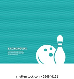 Background with seamless pattern. Bowling game sign icon. Ball with pin skittle symbol. Triangles green texture. Vector