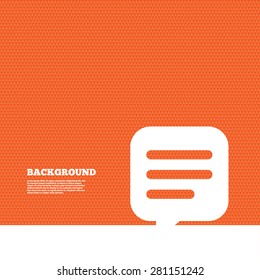 Background with seamless pattern. Chat sign icon. Speech bubble symbol. Communication chat bubble. Triangles orange texture. Vector