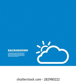 Background with seamless pattern. Cloud and sun sign icon. Weather symbol. Triangles texture. Vector