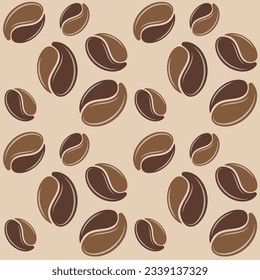 Background, seamless pattern. Coffee beans on coffee color background.