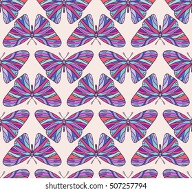 Background seamless pattern of colored butterflies.