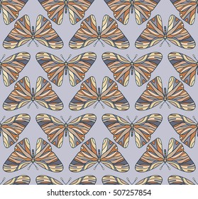 Background seamless pattern of colored butterflies.