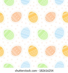 Background with seamless pattern with colored decorative Easter eggs