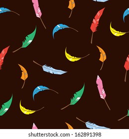 The background seamless pattern with colorful feathers flying around. Seamless pattern can be used for wallpaper, pattern fills, web page background, surface textures