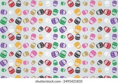 Fondo sin costura patrón colorido japonés lindo Daruma muñeca Stock Vector. Ilustración de Cartoon Fortune. Patrón de diseño para impresión, textura, tela, ropa, envoltura, decoración.