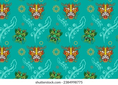 Background seamless pattern dragon barongsai chienese illustration. Design good for wallpaper or screen print paper