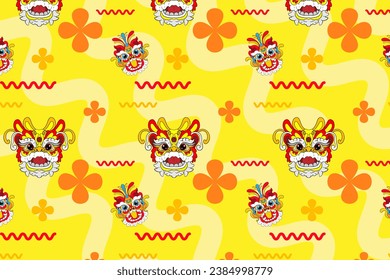 Patrón de fondo ininterrumpido dragón barongsai ilustración china. Diseño adecuado para papel tapiz o papel de impresión de pantalla