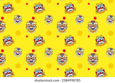 Background seamless pattern dragon barongsai chienese illustration. Design good for wallpaper or screen print paper