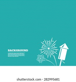 Background with seamless pattern. Fireworks with rocket sign icon. Explosive pyrotechnic symbol. Triangles green texture. Vector