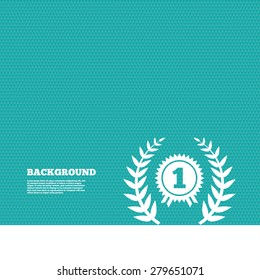 Background with seamless pattern. First place award sign icon. Prize for winner symbol. Laurel Wreath. Triangles green texture. Vector