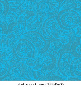 Diseño de fondo sin fisuras de adorno floral en un doodle de fondo turquesa ilustración vectorial