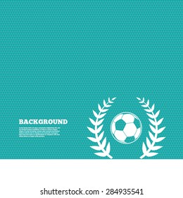 Background with seamless pattern. Football ball sign icon. Soccer Sport laurel wreath symbol. Winner award. Triangles green texture. Vector