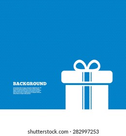 Background with seamless pattern. Gift box sign icon. Present with ribbons symbol. Triangles texture. Vector