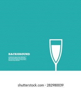Background with seamless pattern. Glass of champagne sign icon. Sparkling wine. Celebration or banquet alcohol drink symbol. Triangles green texture. Vector