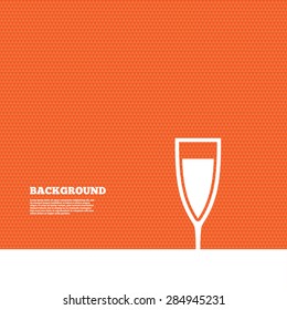 Background with seamless pattern. Glass of champagne sign icon. Sparkling wine. Celebration or banquet alcohol drink symbol. Triangles orange texture. Vector