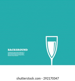 Background with seamless pattern. Glass of champagne sign icon. Sparkling wine. Celebration or banquet alcohol drink symbol. Triangles green texture. Vector