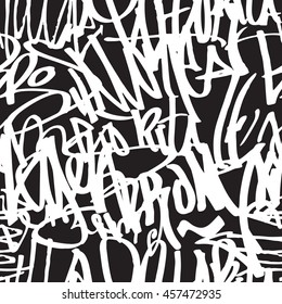 Background seamless pattern. Graffiti tagging hand style. Monochrome black and white colors 