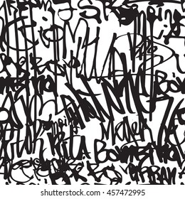 Background seamless pattern. Graffiti tagging hand style. Monochrome black and white colors 