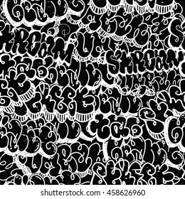 Background seamless pattern. Graffiti tagging handstyle. Contrast monochrome black and white colors