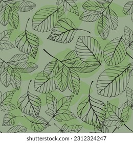 Background seamless pattern green leaves, tree. Flat vector.