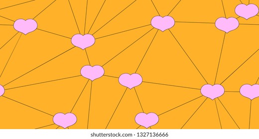 Background. Seamless pattern of hearts connected by lines. Vector graphics
