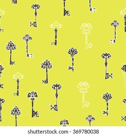  background seamless pattern with the keys to the doors, black and white keys seamless pattern & yellow background Filled